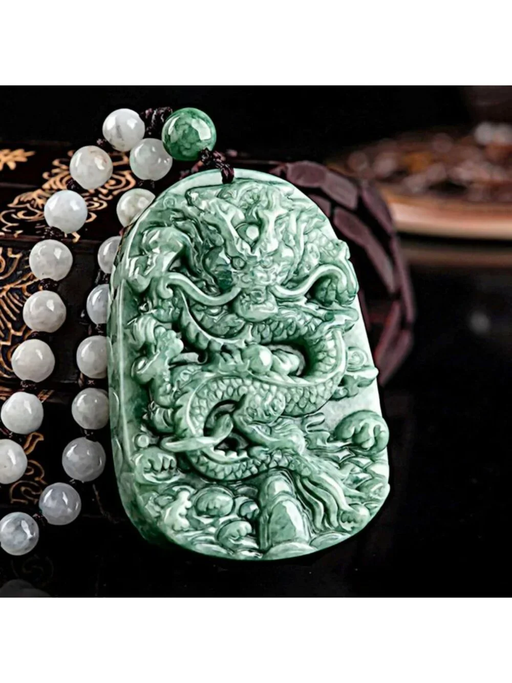 Natural Jade Dragon Pendant Necklace - Grade A Untreated Burmese Jadeite